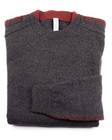 Wool Crewneck Sweater | Crewneck | Sustainable | Nature | Cruelty-free outerwear | Grey and Red | Product shot