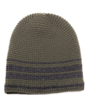 Wool beanie | Knitwear | Sustainable | Nature | Cruelty-free outerwear | Dark green | Grey stipes | Product shot