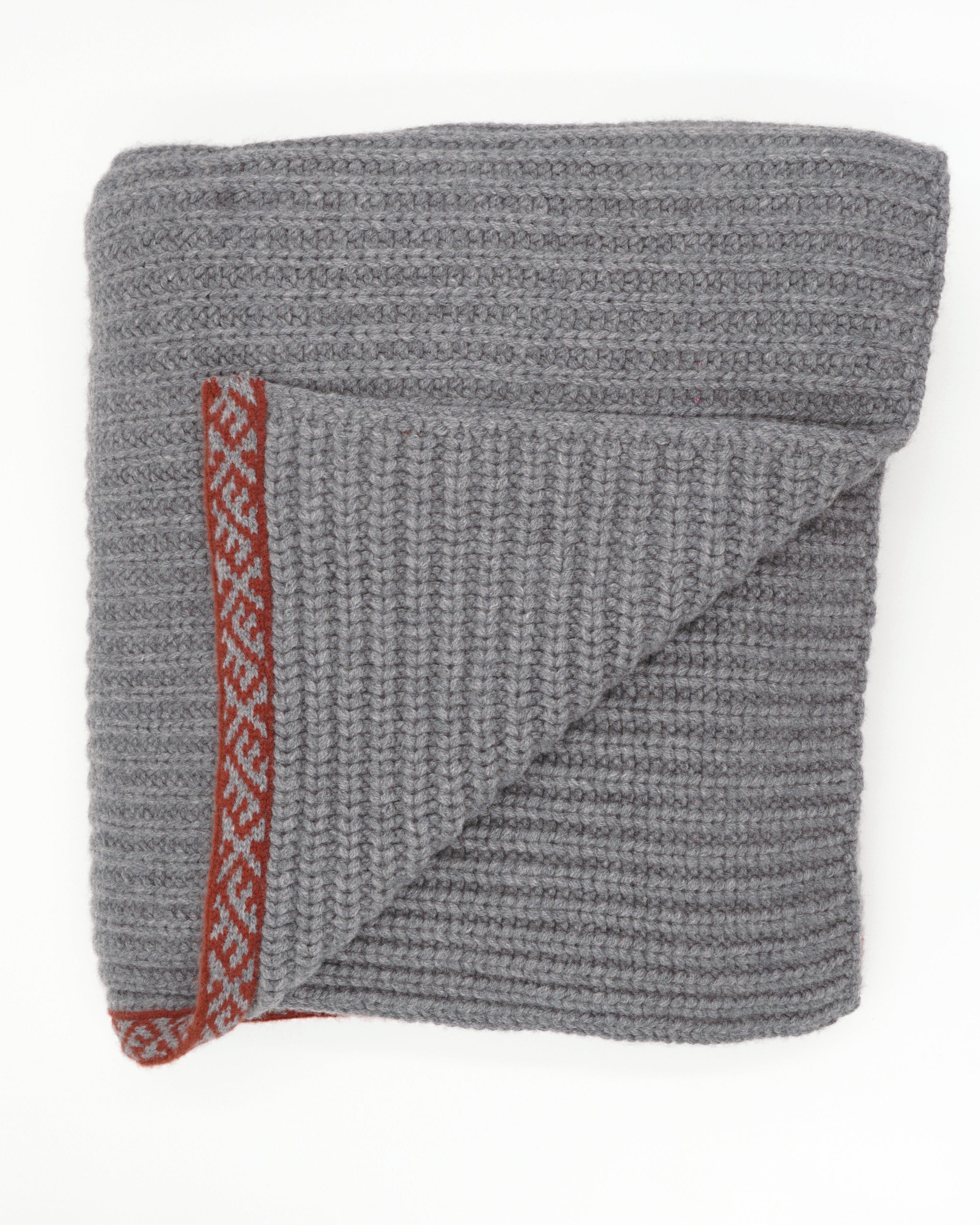 Wool Blanket | Sustainable | Nature | Cruelty-free outerwear | Grey and Red | Still life | Product shot