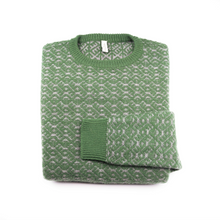 Load image into Gallery viewer, Merino Wool Sweater Green | Merino Crewneck Sweater | Product Shot | Front | Folded Merino Sweater | Grey Detail | Merino Wool | Outdoor Merino Knitwear |

