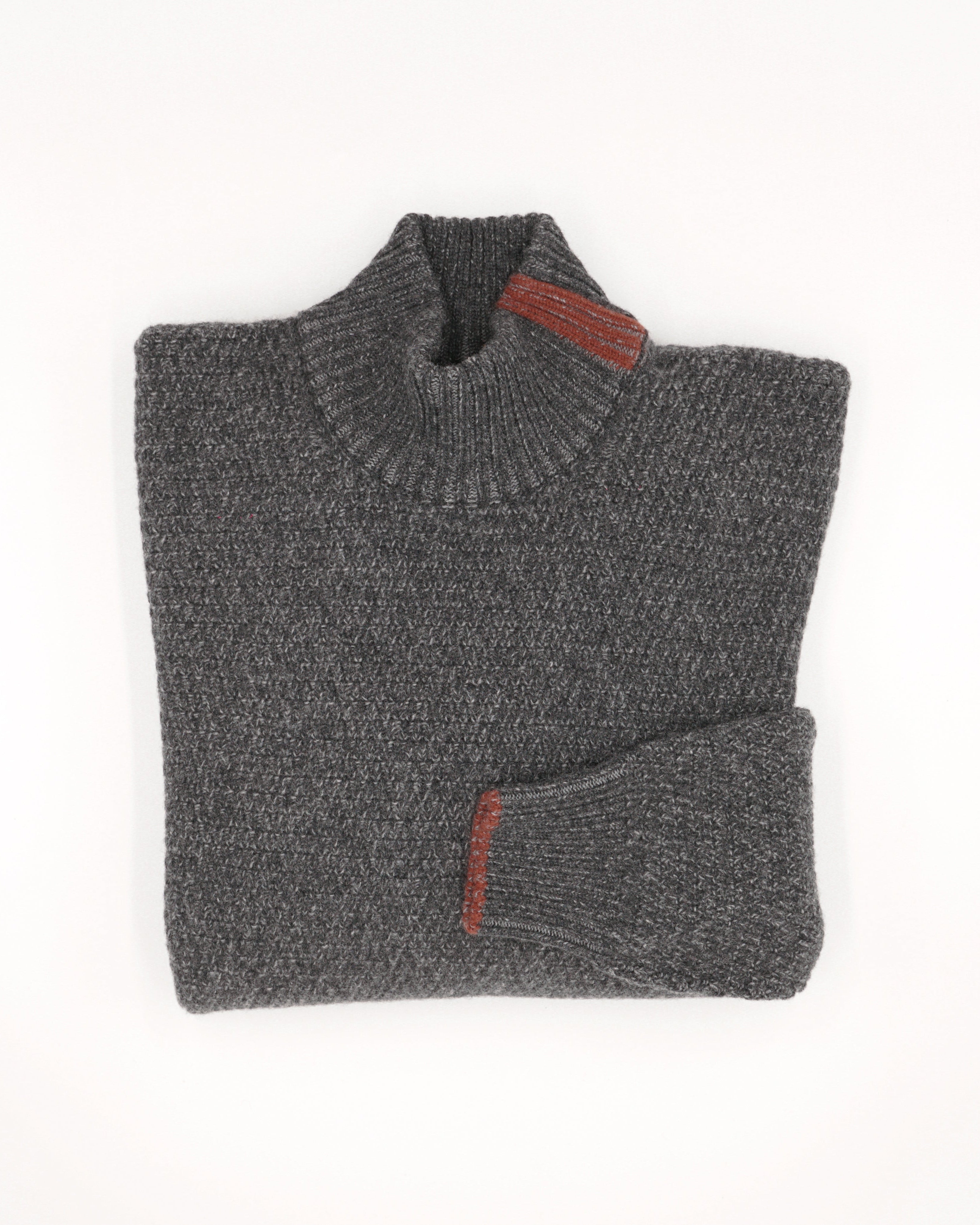 Wool mock Sweater | Mockneck | Sustainable | Nature | Cruelty-free outerwear | Grey and Red | Product shot 