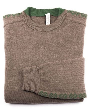 Wool Crewneck Sweater | Crewneck | Sustainable | Nature | Cruelty-free outerwear | Brown and Green | Product shot